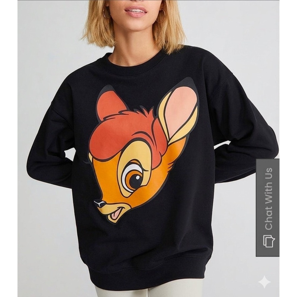 Disney Jumbo Bambi Crew Neck Sweatshirt Pacsun Black Long Sleeve Medium NWT L300
